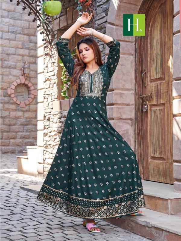 Hirwa Golden Surili Ethnic Wear Long Anarkali Kurti Collection